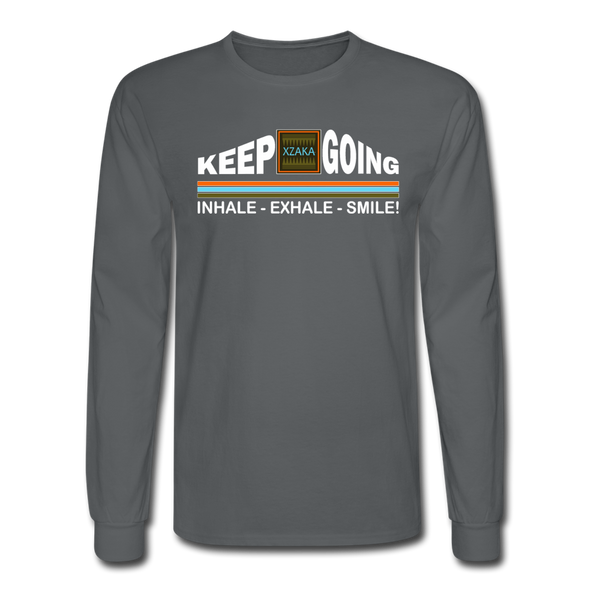 XZAKA - Men "Inhale-Exhale-Smile" Motivational Long Sleeve T-Shirt - M1438-2 - charcoal