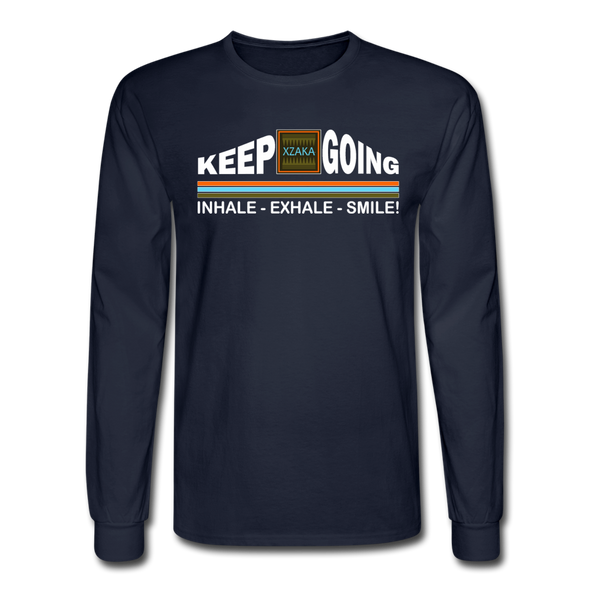 XZAKA - Men "Inhale-Exhale-Smile" Motivational Long Sleeve T-Shirt - M1438-2 - navy