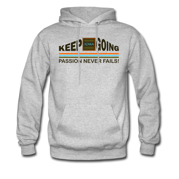 XZAKA Men "Passion Never Fails" Motivational Hoodie - M7116 - heather gray