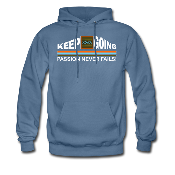 XZAKA Men "Passion Never Fails" Motivational Hoodie - M7117 - denim blue