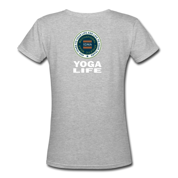 XZAKA - Women "Yoga Life" Motivational V-Neck T-Shirt - W2112 - gray