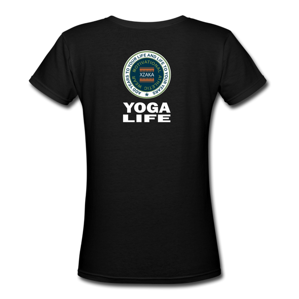 XZAKA - Women "Yoga Life" Motivational V-Neck T-Shirt - W2112 - black