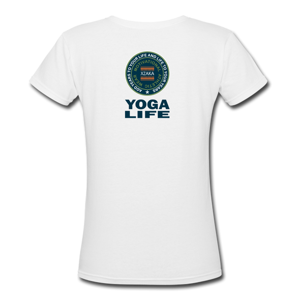 XZAKA - Women "Yoga Life" Motivational V-Neck T-Shirt - W2111 - white