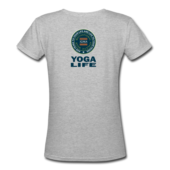 XZAKA - Women "Yoga Life" Motivational V-Neck T-Shirt - W2111 - gray