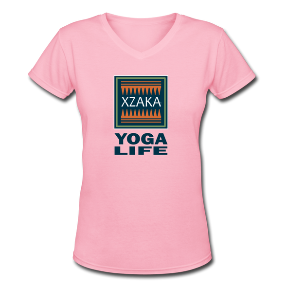 XZAKA - Women "Yoga Life" Motivational V-Neck T-Shirt - W2111 - pink