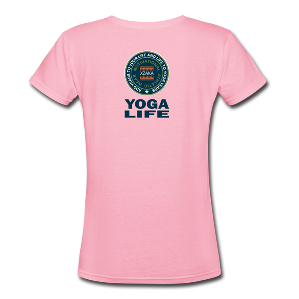 XZAKA - Women "Yoga Life" Motivational V-Neck T-Shirt - W2111 - pink