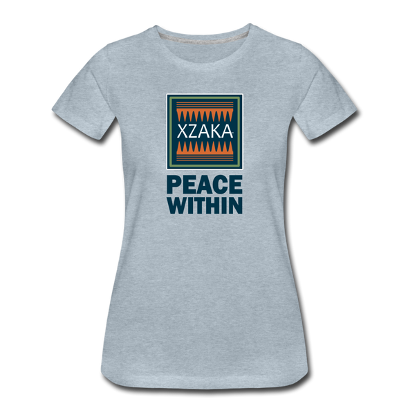 XZAKA - Women "Peace Within" Motivational V-Neck T-Shirt - W2114 - heather ice blue