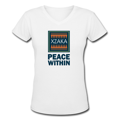 XZAKA - Women "Peace Within" Motivational V-Neck T-Shirt - W211 - white