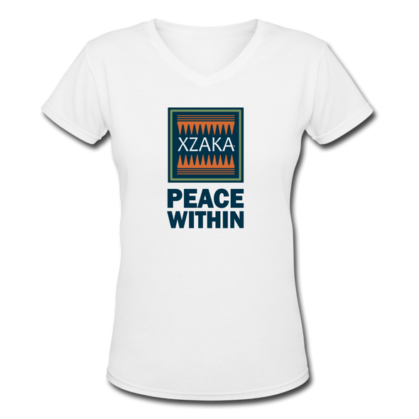 XZAKA - Women "Peace Within" Motivational V-Neck T-Shirt - W211 - white