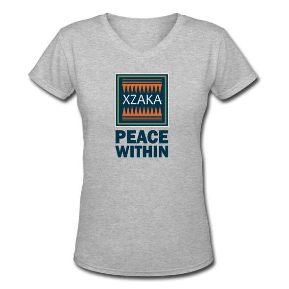 XZAKA - Women "Peace Within" Motivational V-Neck T-Shirt - W211 - gray