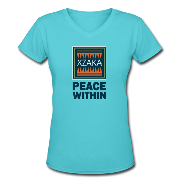 XZAKA - Women "Peace Within" Motivational V-Neck T-Shirt - W211 - aqua