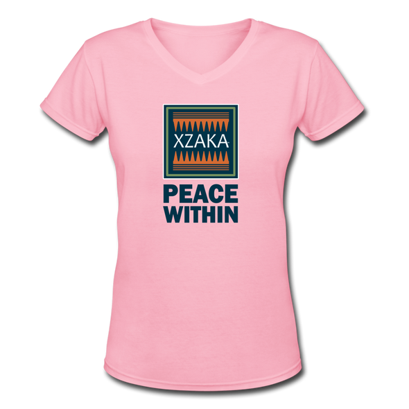 XZAKA - Women "Peace Within" Motivational V-Neck T-Shirt - W211 - pink