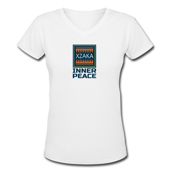 XZAKA - Women "Peace Within" Motivational V-Neck T-Shirt - W2116 - white