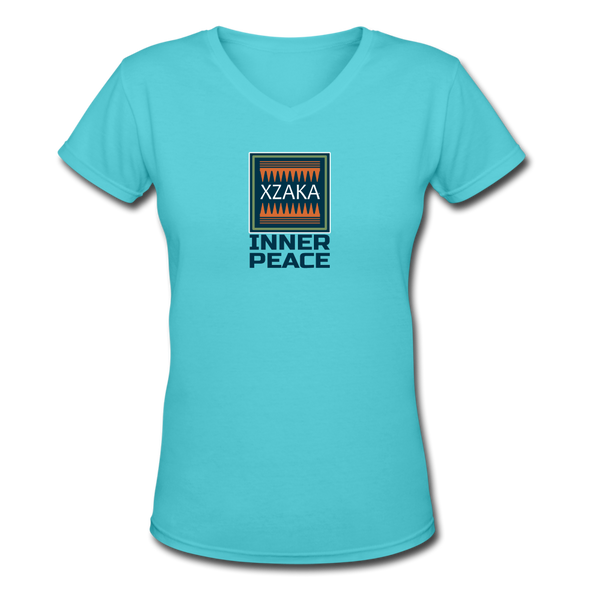 XZAKA - Women "Peace Within" Motivational V-Neck T-Shirt - W2116 - aqua