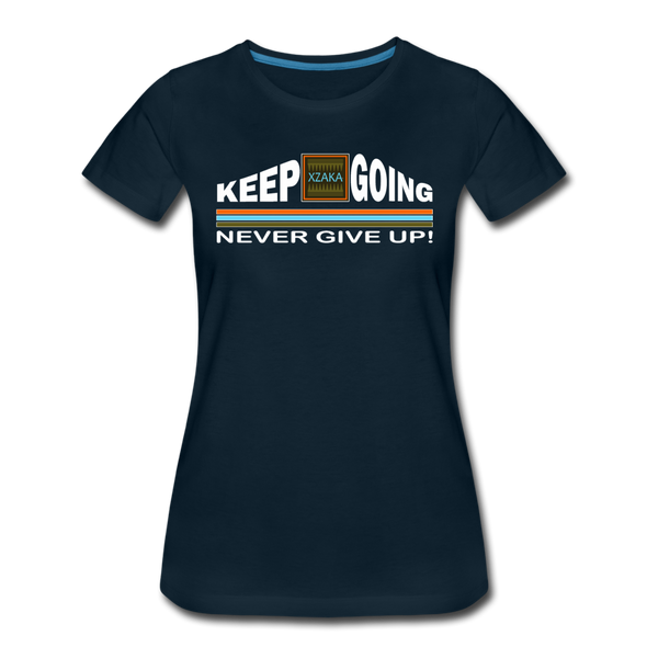 XZAKA - Women "Never Give Up" Motivational T-Shirt - W2276 - deep navy