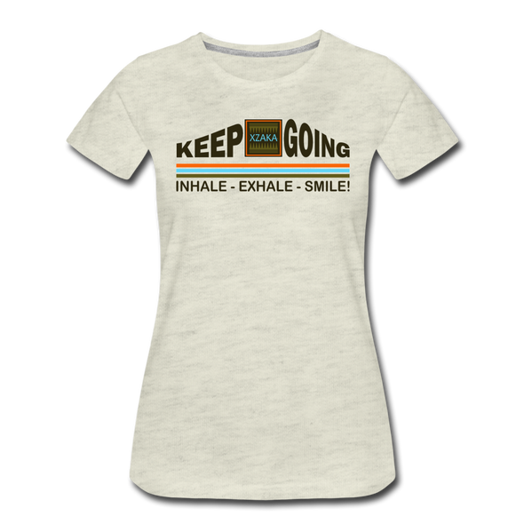 XZAKA - Women "Inhale-Exhale-Smile" Motivational T-Shirt - W2264 - heather oatmeal