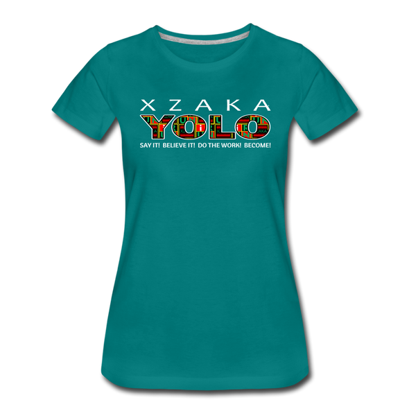 XZAKA - Women "YOLO" Motivational T-Shirt - W2279-2 - teal