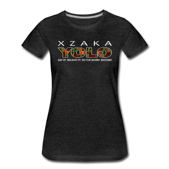 XZAKA - Women "YOLO" Motivational T-Shirt - W2279-2 - charcoal gray