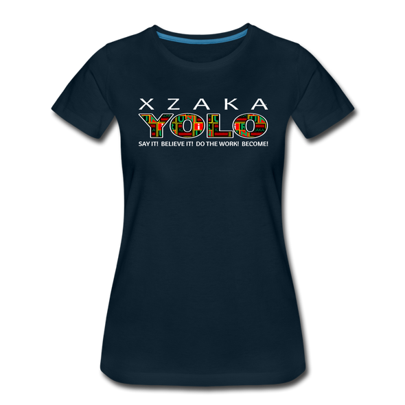 XZAKA - Women "YOLO" Motivational T-Shirt - W2279-2 - deep navy