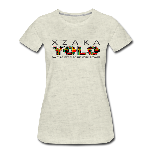 XZAKA - Women "YOLO" Motivational T-Shirt - W2279 - heather oatmeal