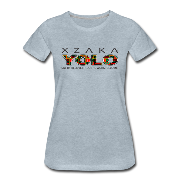 XZAKA - Women "YOLO" Motivational T-Shirt - W2279 - heather ice blue