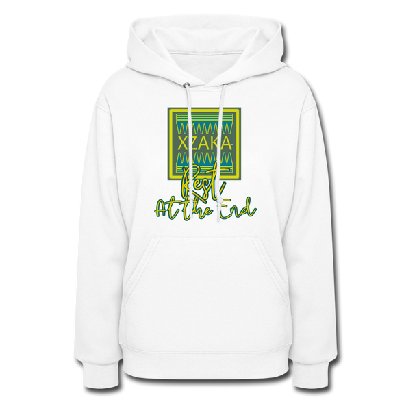 XZAKA Women "Rest at the End" Motivational Hoodie - W1457 - white